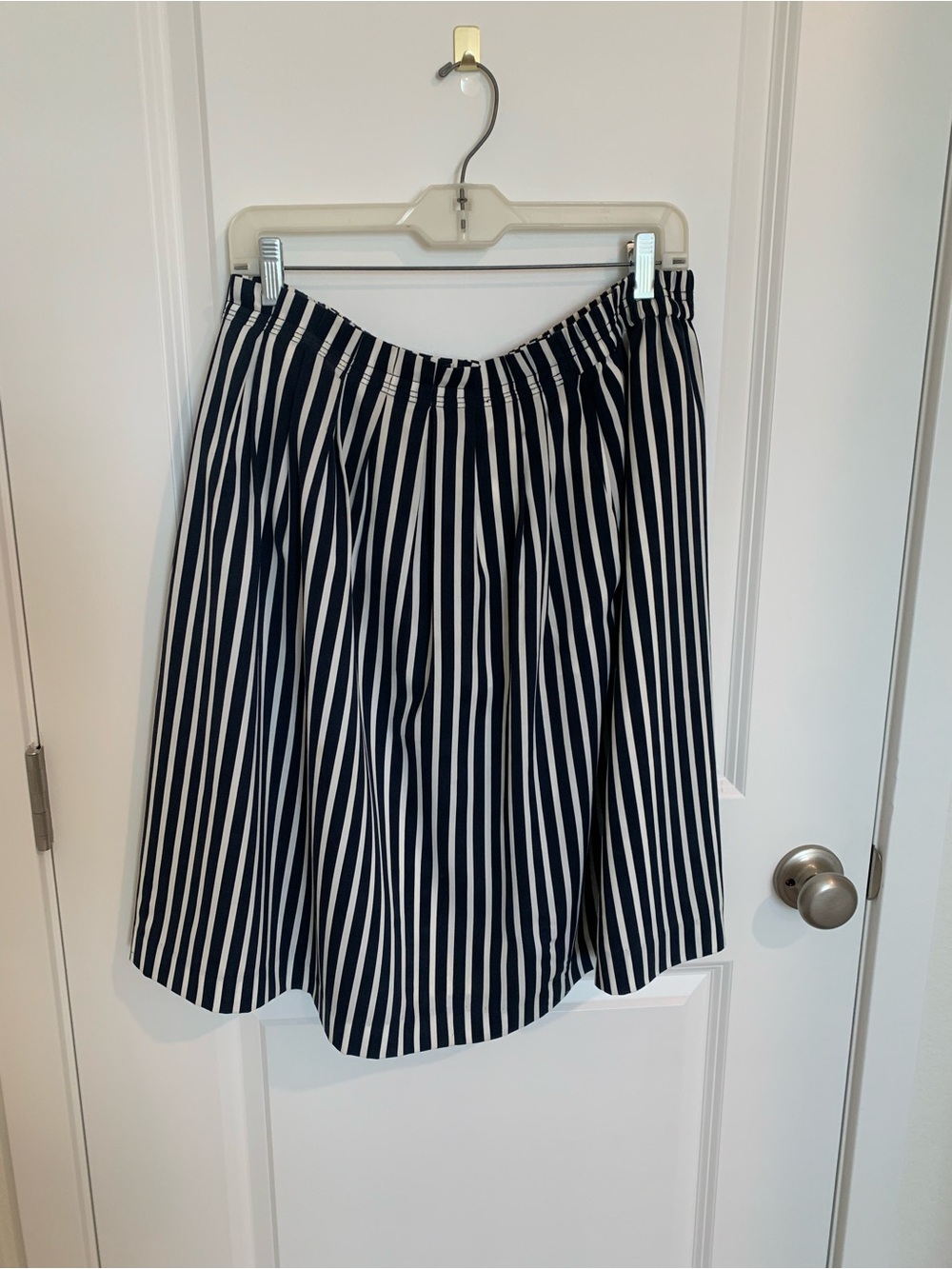 J. Crew Navy and White Vertical Stripe A-Line Skirt
